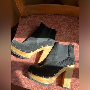 Ralph Lauren Wood and Suede Platform Booties